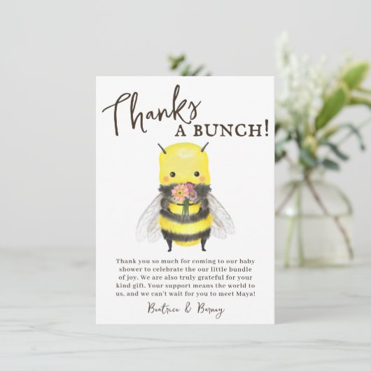 Schattigee Wildflower en Bee Baby shower Dank u ka Bedankkaart (Staand voorkant)