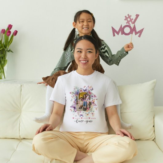 Schattigee Wildflowers Vlinders Foto Moederdag T-shirt