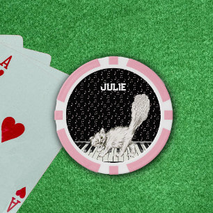 Schattigee Winking Cat op Piano Keys Witte Muziekn Poker Chips