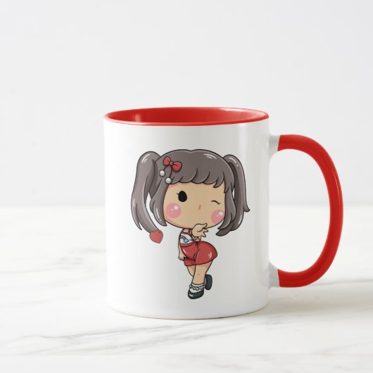 Schattigee Winking Chibi Meisje met Pigtails Mok (Rechts)