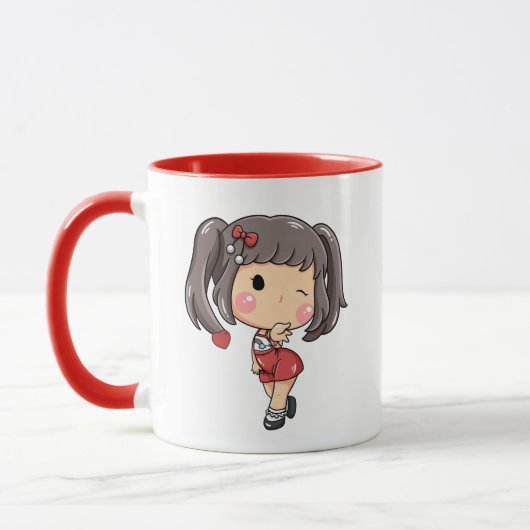 Schattigee Winking Chibi Meisje met Pigtails Mok (Links)