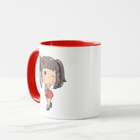 Schattigee Winking Chibi Meisje met Pigtails Mok (Voorkant links)