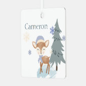 Schattigee Winter Boy Fawn Custom Naam Metalen Ornament (Voorkant links)