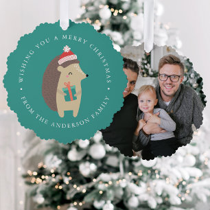 Schattigee Winter Hedgehog Fotovakantie Ornament Kaart