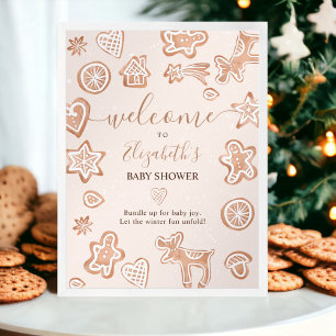 Schattigee winter kerst welkom cookie baby shower poster