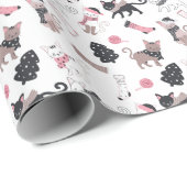 Schattigee Winter Kerstmis Kitty Cat Pattern Cadeaupapier (Rol Hoek)