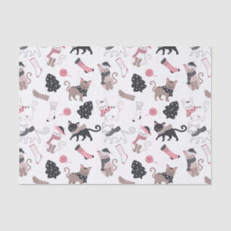 Schattigee Winter Kerstmis Kitty Cat Pattern Tissuepapier