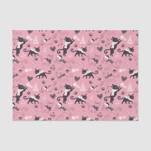 Schattigee Winter Kerstmis Kitty Cat Pattern Tissuepapier (Voorkant)