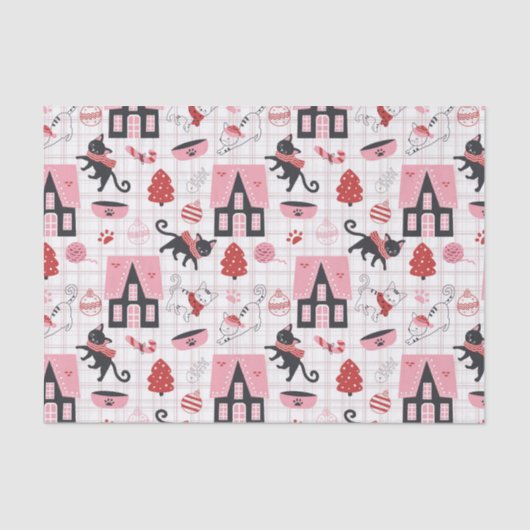 Schattigee Winter Kerstmis Kitty Cat Pattern Tissuepapier (Voorkant)