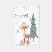 Schattigee Winter Meisje Fawn Aangepaste Naam Metalen Ornament (Voorkant links)