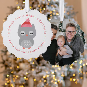 Schattigee Winter Owl Fotovakantie Ornament Kaart