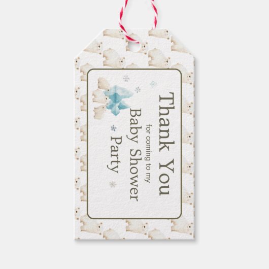 Schattigee winter Polar Beren Baby shower Cadeaulabel (Voorkant)