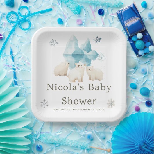 Schattigee winter Polar Beren Baby shower Papieren Bordje (Feest)