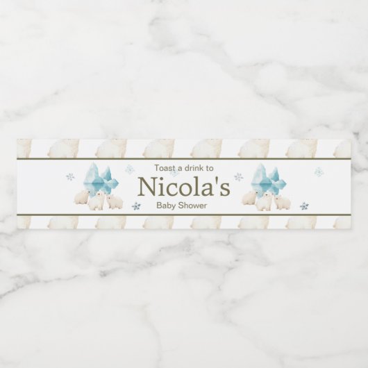 Schattigee winter Polar Beren Baby shower Waterfles Etiket (Enkel label)