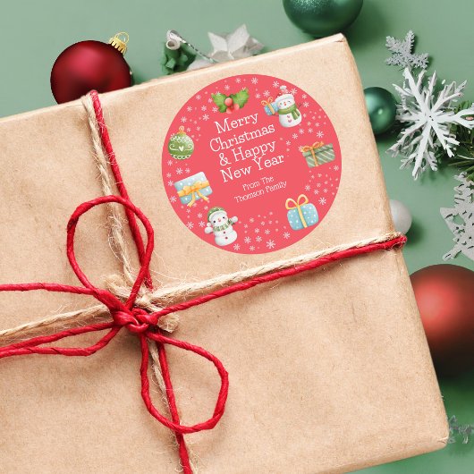 Schattigee Winter Sneeuwman Vrolijke Kerstmis Stic Ronde Sticker