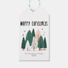 Schattigee Winter Woodland Pine Tree Family Christ Cadeaulabel