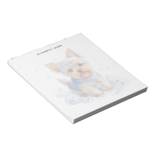 Schattigee winter Yorkshire Terrier Dog gepersonal Notitieblok (Schuin)