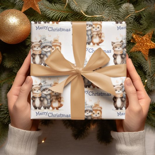Schattigee winterdieren Waterverf Vrolijk Kerstfee Cadeaupapier