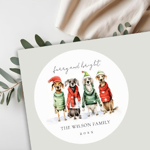 Schattigee winterhonden trui Furry & Bright Christ Ronde Sticker