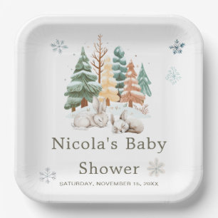 Schattigee winterkonijnen Baby shower Papieren Bordje