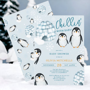 Schattigee winterpinguïn igloos baby shower kaart