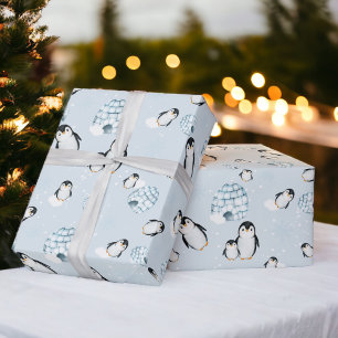 Schattigee winterpinguïn igloos sneeuwillustratie cadeaupapier