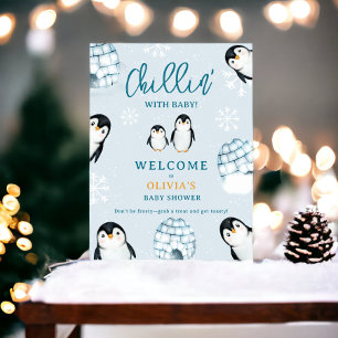 Schattigee winterpinguïn igloos welkom baby shower poster