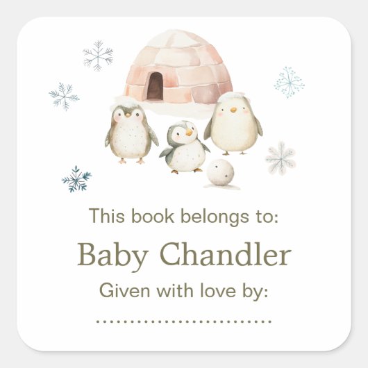 Schattigee winterpinguïns Baby shower Vierkante Sticker (Voorkant)