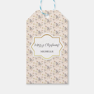Schattigee wintersneeuw mus Waterverf Golden Cadeaulabel