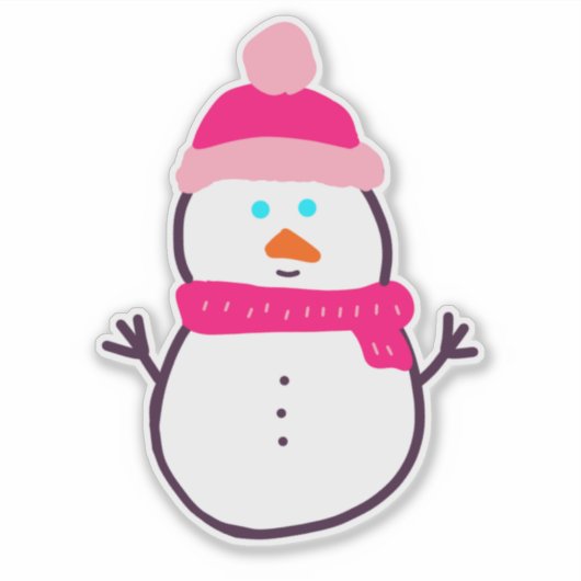 Schattigee wintersneeuwman in roze sticker (Voorkant)