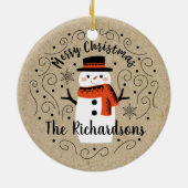 Schattigee wintersneeuwpop keramisch ornament (Achterkant)