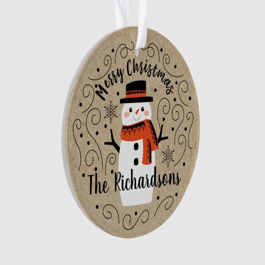 Schattigee wintersneeuwpop ornament (voorkant)