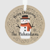 Schattigee wintersneeuwpop ornament (achterkant)