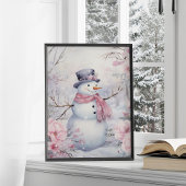 Schattigee wintersneeuwpop roze bloemen poster