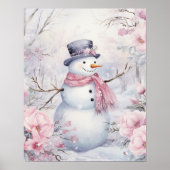 Schattigee wintersneeuwpop roze bloemen poster (Voorkant)