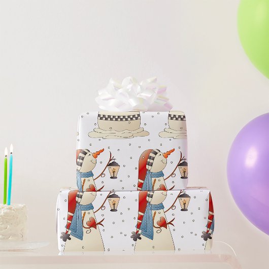 Schattigee wintersneeuwvrouw met lantaarn cadeaupapier