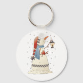 Schattigee wintersneeuwvrouw met lantaarn sleutelhanger (Achterkant)