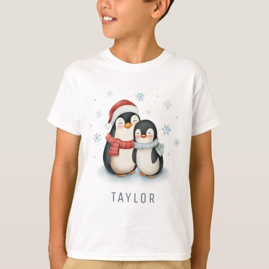 Schattigee winterthema pinguïns kerst t-shirt (Voorkant)