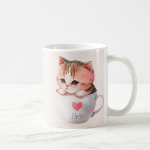 Schattigee wit-roze kat in een theekopje (2) koffiemok