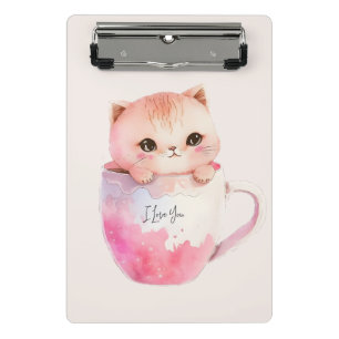 Schattigee wit-roze kat in een theekopje (2) mini klembord