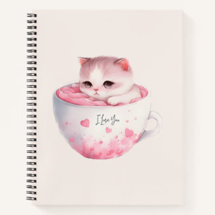 Schattigee wit-roze kat in een theekopje (3) notitieboek