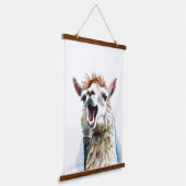 Schattigee witte alpaca zingen door microfoon hangend wandkleed (Gebogen)