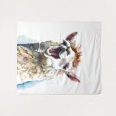 Schattigee witte alpaca zingen door microfoon wandkleed (Voorkant (horizontaal))