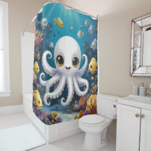 Schattigee Witte baby Octopus Onder de Zeeen badka Douchegordijn