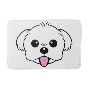 Schattigee witte bichon frise hond stekende tong u badmat