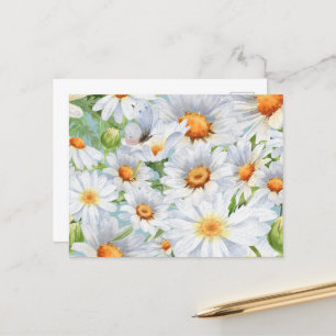 Schattigee Witte Bloemen Waterverf Daisies Briefkaart