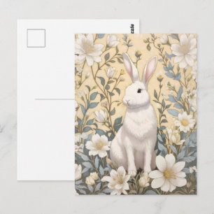 Schattigee Witte Bunny Pastel Gele Bloemen Briefkaart