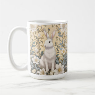 Schattigee Witte Bunny Pastel Gele Bloemen Koffiemok