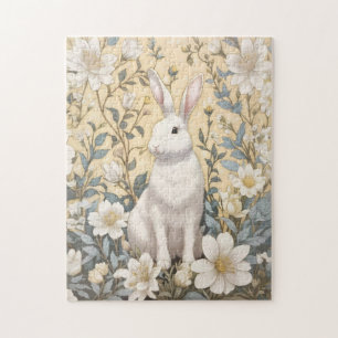 Schattigee Witte Bunny Pastel Gele Bloemen Legpuzzel