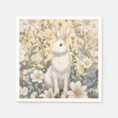 Schattigee Witte Bunny Pastel Gele Bloemen Servet (Voorkant)
